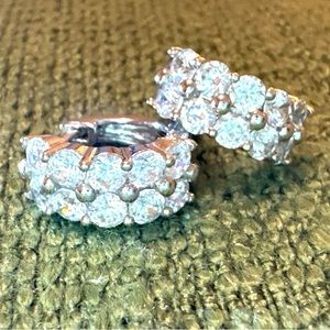 Epiphany Diamonique Double Row Hug Hoop Earrings Platinum Over Sterling